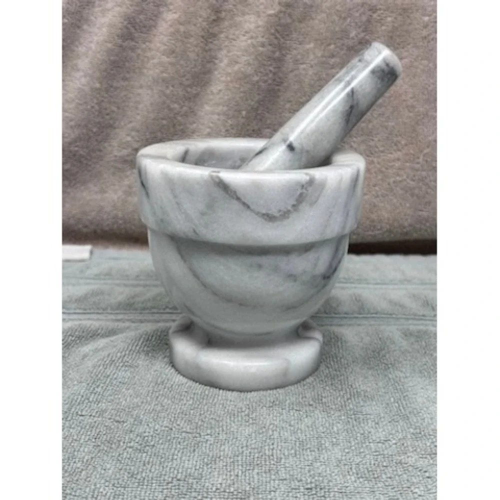 Marble Mortar‎ and Pestle Set Natural Stone Spice Herb Grinder Pedestal